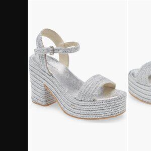 Jeffrey Campbell Asueto Silver Espadrille Platform Heeled Sandal